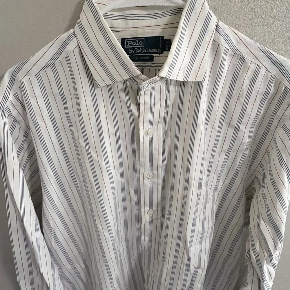 Polo Ralph Lauren Men's Dress Shirt Large Cotton Striped Button Down Long Sleeve